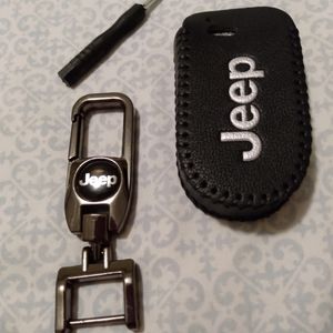 New-Black Leather Jeep remote cover w/key ring
